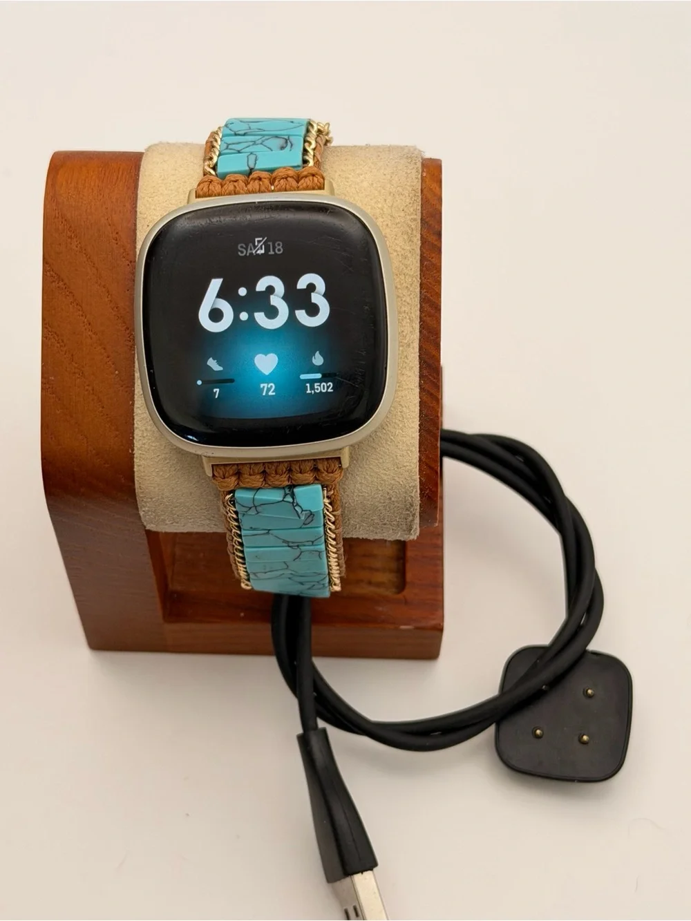 Fitbit Versa 3, Fitness Tracker, Charger Included, Gold/light Blue Band